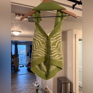 Animal Print Sweater Halter top with collar